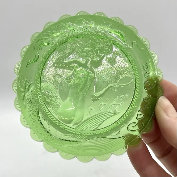 Vintage Pairpoint Glass Works Green Cup Plate MA - Cape Cod Mermaid