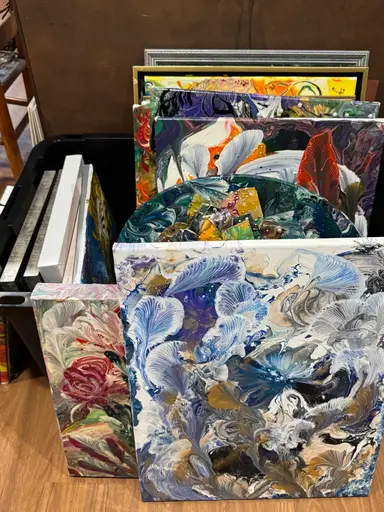 *running A Bit Late* Estate Sale Artist Dr Sarah Acrylic Pour Art, Ornaments, Coasters