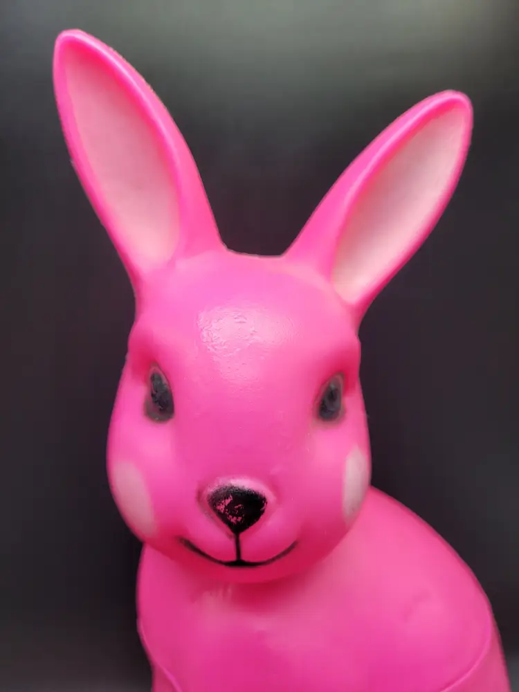 Vintage Easter Bunny Hot Pink Blow Mold Plastic Candy Container Rabbit