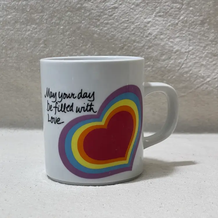 Vintage Avon Rainbow The Love Mug Coffee Cup Rainbow Heart 1983 Easter