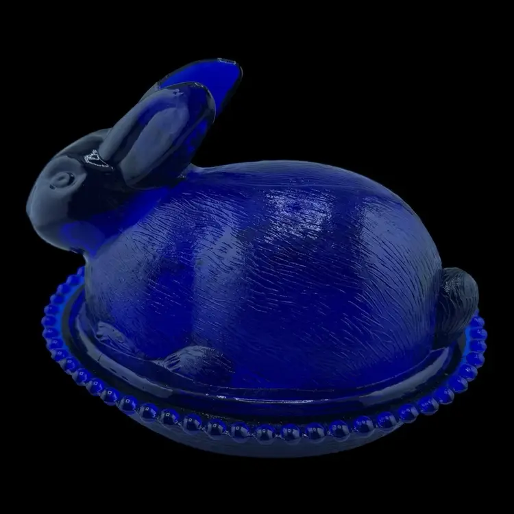 Cobalt Blue Glass Nesting Bunny Rabbit 7”