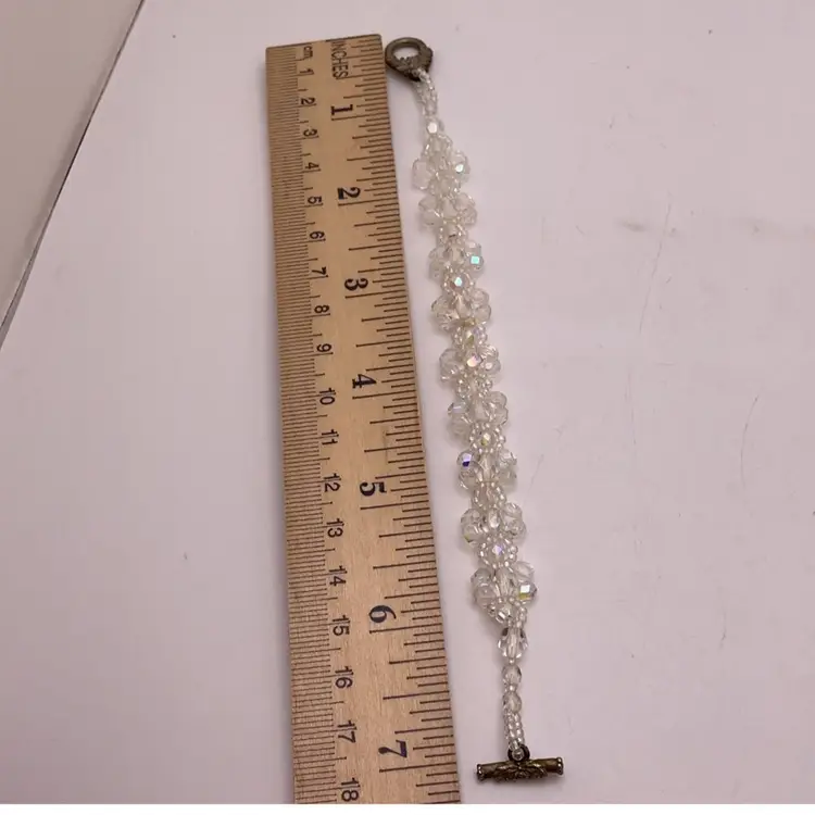 Clear Swarovski Crystal Bead Bracelet with Toggle Artisan Made 7.25”