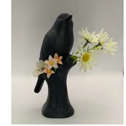 Bird Porcelain Modern Vase. Approximately 8 Inches Tall.Matte Black