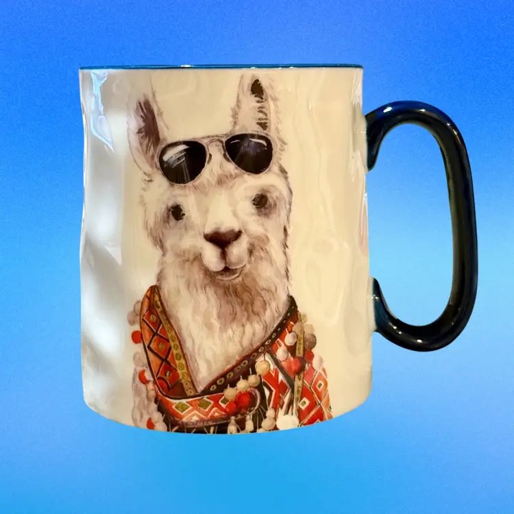 Signature Housewares Hipster Llama Glasses Scarf Ceramic 14oz Coffee Mug **PLEASE READ**