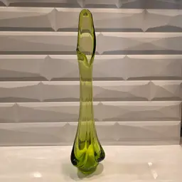 15" Viking Epic Drape green swung glass vase