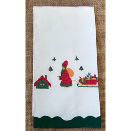 Vintage Santa Claus Delivering Toys Christmas Fingertip Tea Towel Embroidered