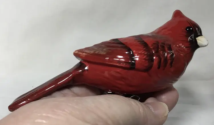 Vintage Christmas ornament, large ceramic cardinal, glossy glaze, clamp on