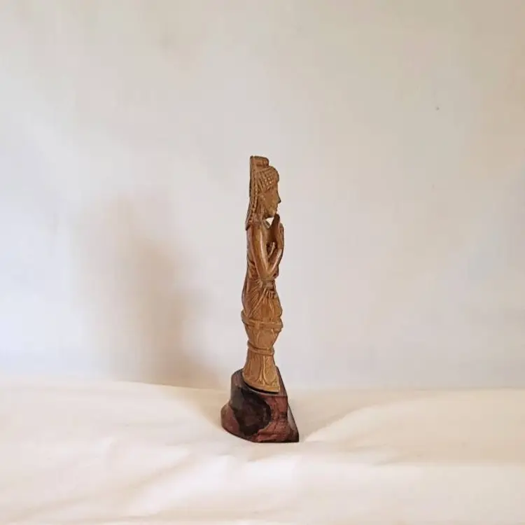 Seated Buddha Figurine – Composite Pedestal on Wood Base (6¼ in. Tall)