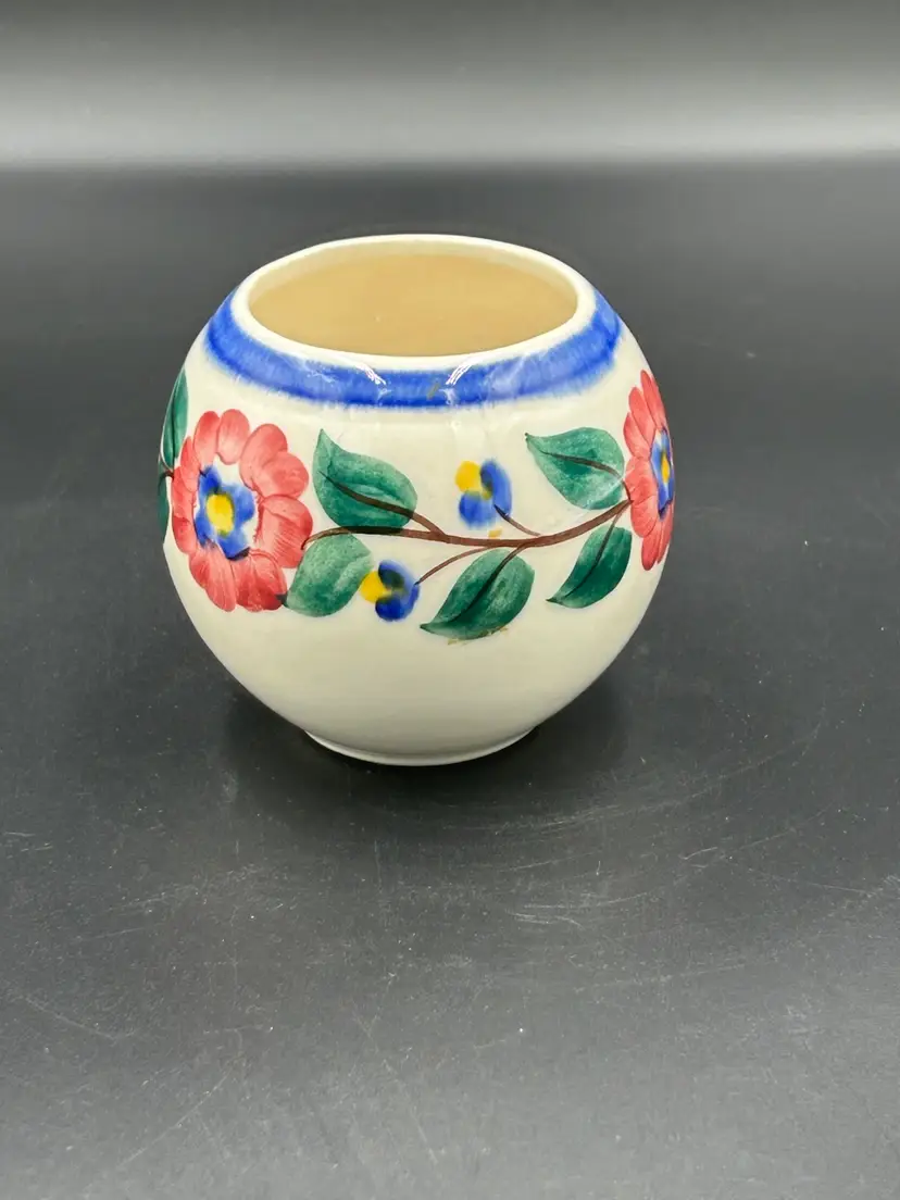 Vernon Kilns Small Floral Candle Votive Air Plant Pot Hand Painted CA USA