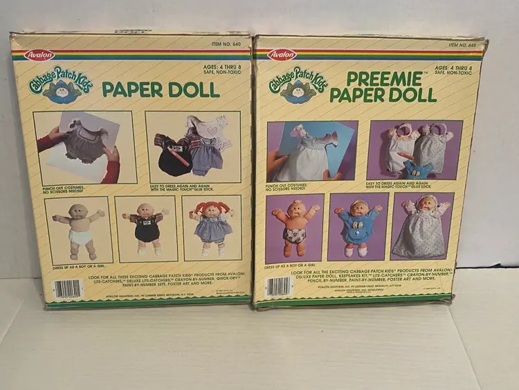 Cabbage Patch Kids Paper Doll Set. Lot Of 2 Preemie & Cabbage Kid