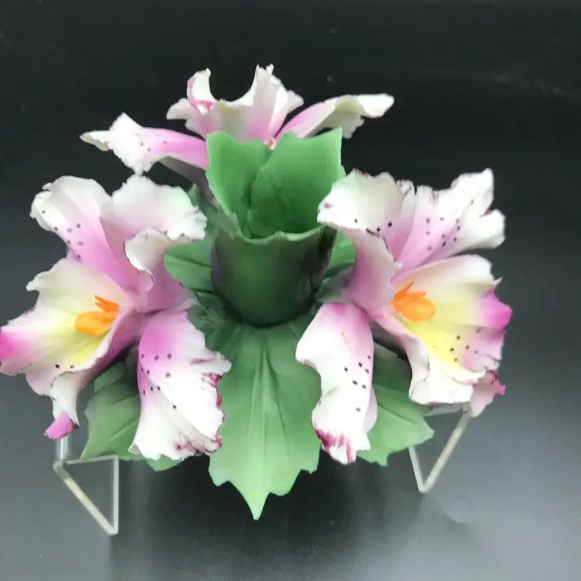 Vintage Capodimonte Porcelain Candle Holder with Flowers By Napoleon