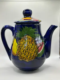45 Mexican Pottery, Teapot Handpainted