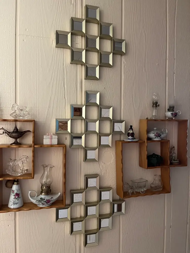 Trio of Gold Tone Wall Mirrors w/ Diamond Shaped Mirrors-Boho-Lot 58