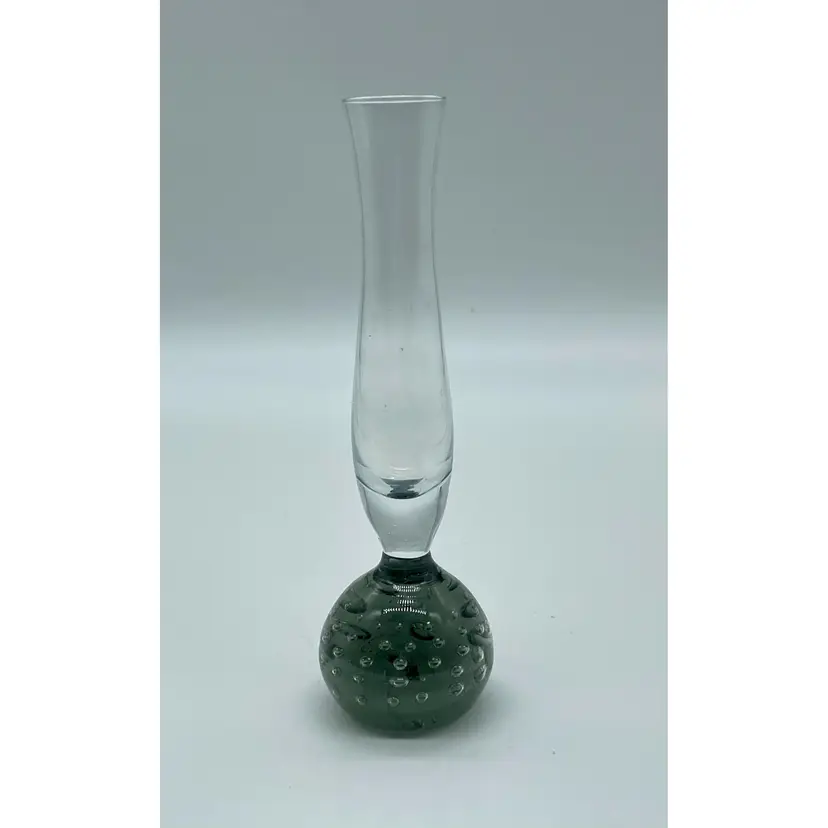 Vintage art glass bud vase.  Handblown smoky bullicante base,
