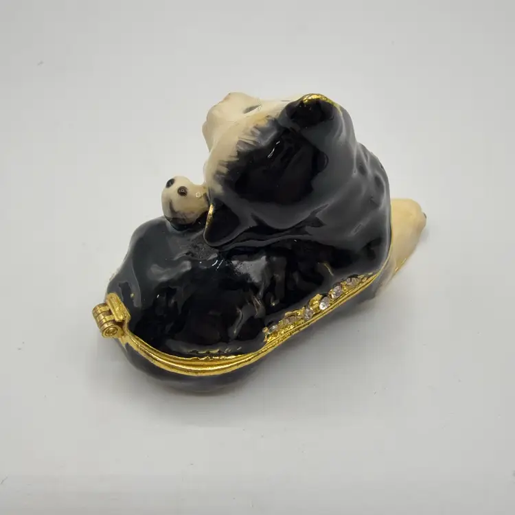 Hinged Kitty Cat Magnetic Enamel Rhinestone Trinket Box