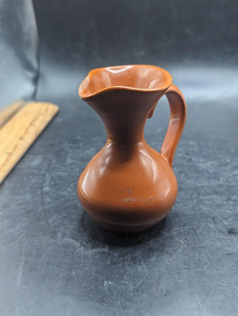 Vintage Cute Van Briggle Pottery - Copper Brown Mini Pitcher Original - Signed - 3" Fred Wills