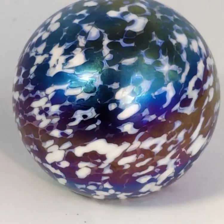 Art Glass Paperweight Blue and White