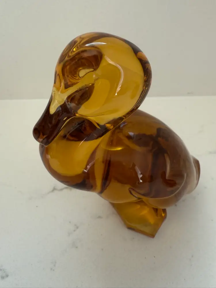 Viking Amber Art Glass Duck Pair 4”