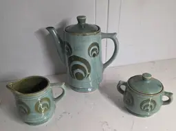 Vintage Pottery Tea Set – Teapot, Creamer & Sugar Bowl – Ceramic