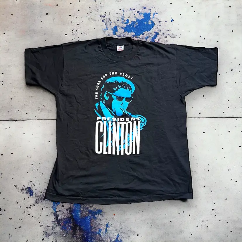 Vintage Bill Clinton The Cure For The Blues Saxophone FOTL Shirt Made in USA XL