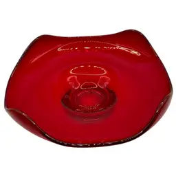Vintage Viking Glass, Ruby Red 4 Points High-End Bowl/Dish, MCM (1960s)
