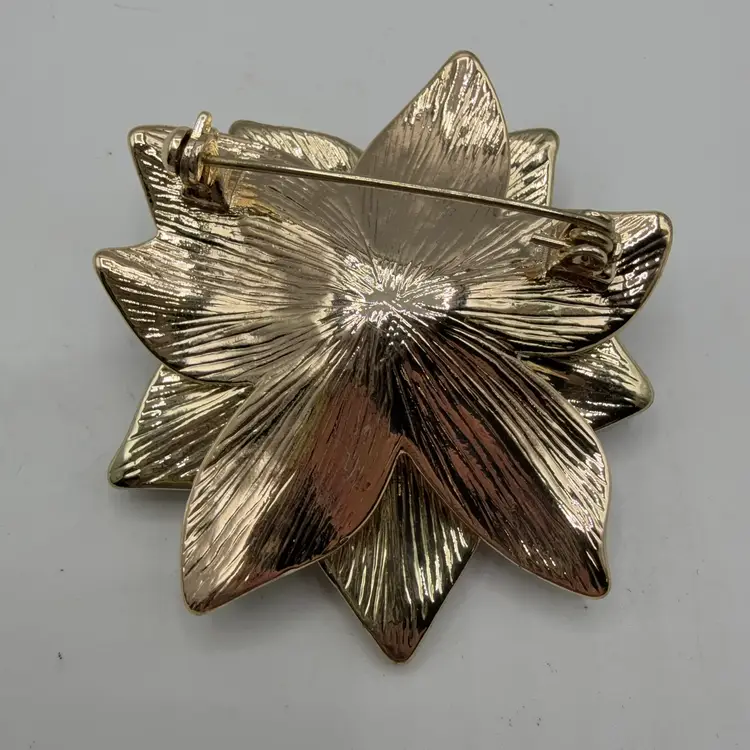 Enamel And Rhinestone Christmas Poinsettia Brooch