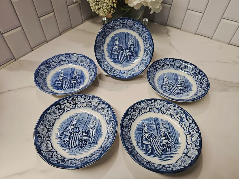Set of 5 Fruit/Dessert/Sauce Bowls by Staffordshire, Liberty Blue collection