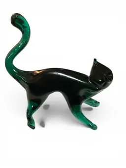 Art Glass Cat Figurine Green 4.5”