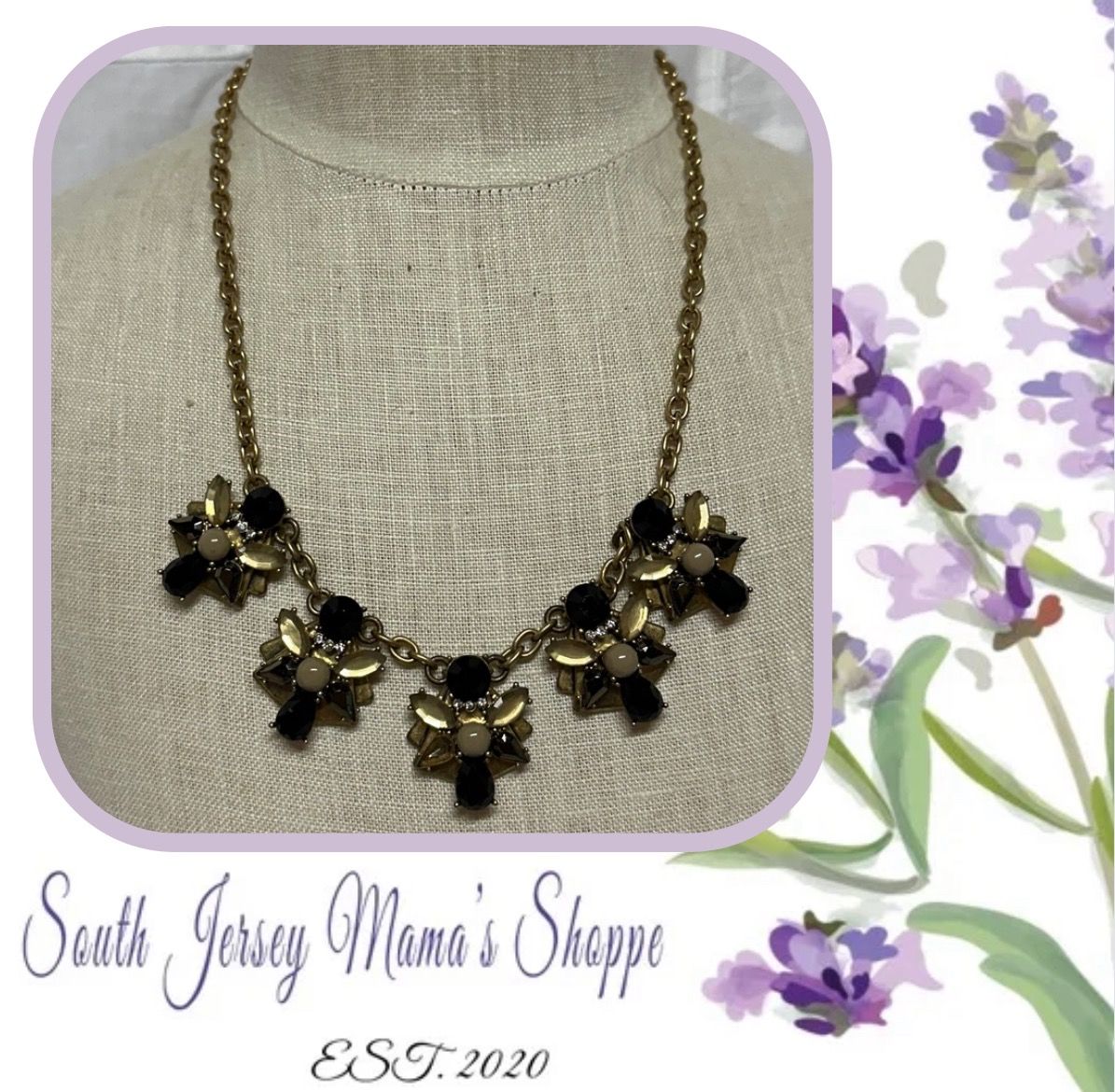 Vintage J Crew Gold Tone With Black Faceted Glass And