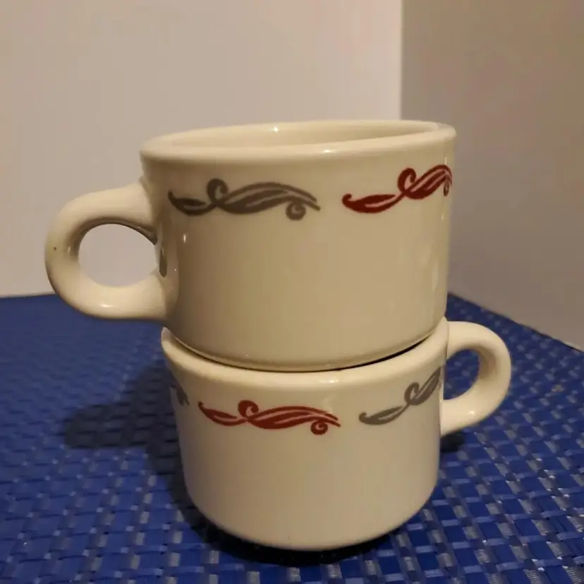 Vintage Restaurantware 1970  Homer Laughlin Stackable mugs Red and white stripe