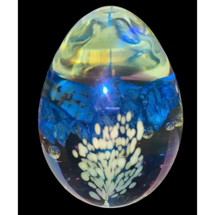 #32- Vintage Signed Art Glass Paperweight - Pinks  3"