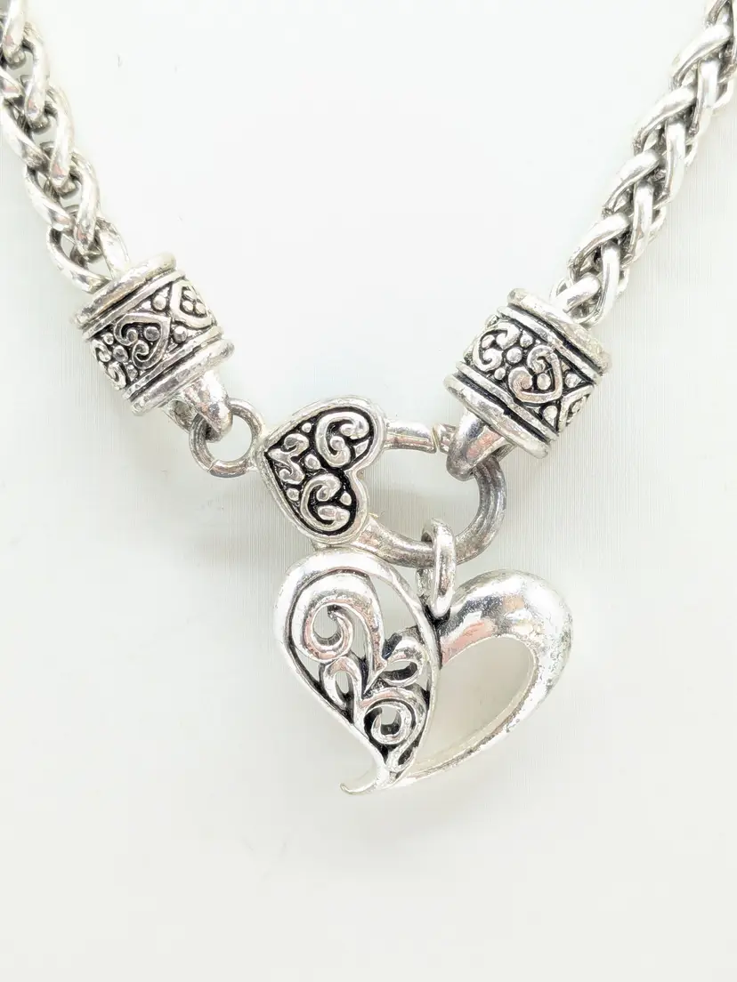Chunky Silver Tone Heart Necklace