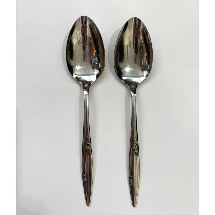 Oneida Rose Duet Serving Spoons Stainless Flatware Made USA Set 2 Vintage