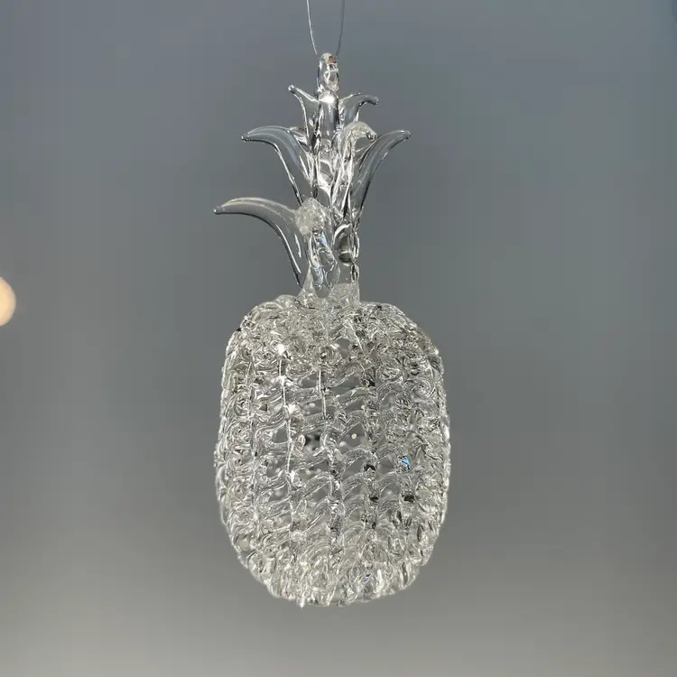 Clear Spun Glass Pineapple Christmas Ornament (READ) 3.25"