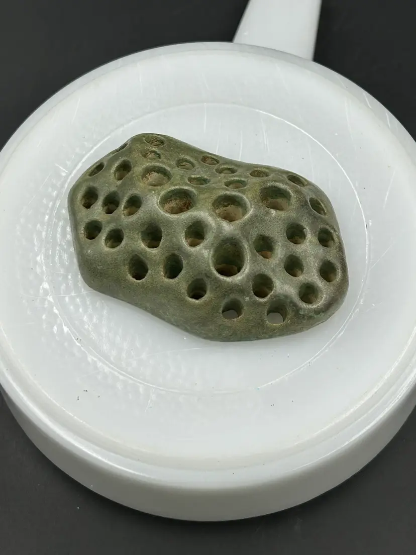 Vintage Green Pottery, Lotus Pod Flower Frog