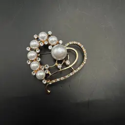 Heart-Shaped Faux Pearls & Rhinestones Good Brooch