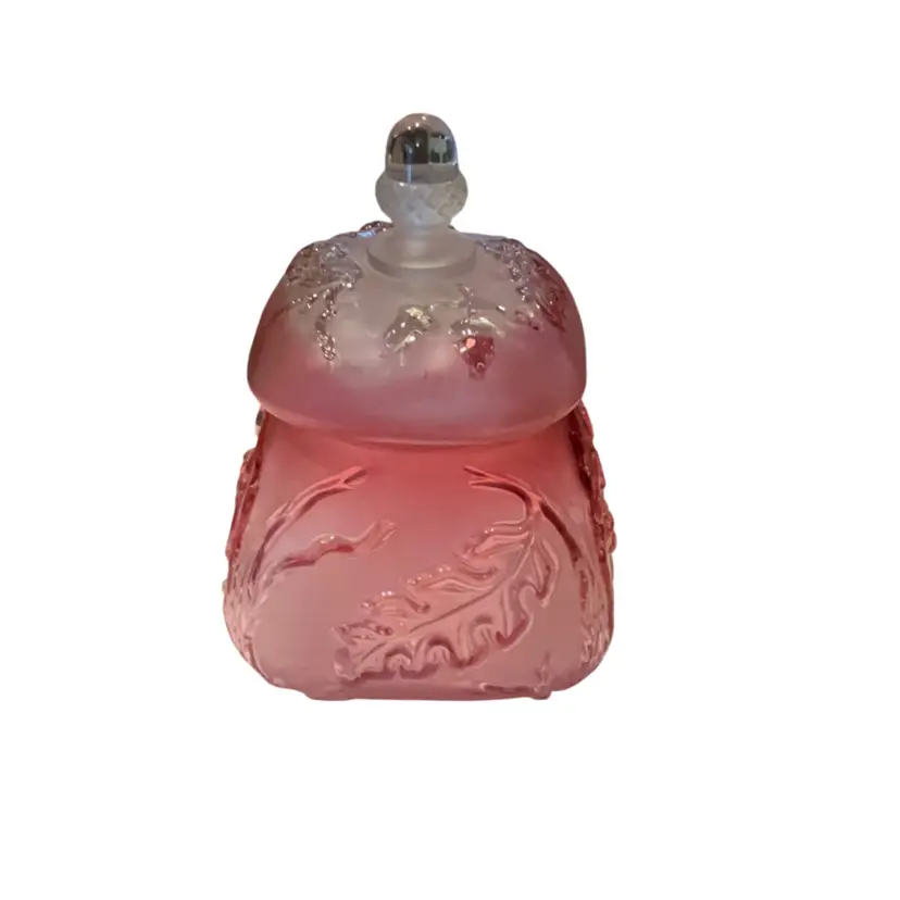 Northwood Satin Rubina Royal Oak Leaf With Acorn Lid Antique Glass Trinket Box - 7”