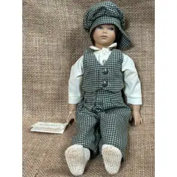 Heidi Ott Handmade Doll Boy In Plaid Newsboy Hat Victorian Dickens Inspired