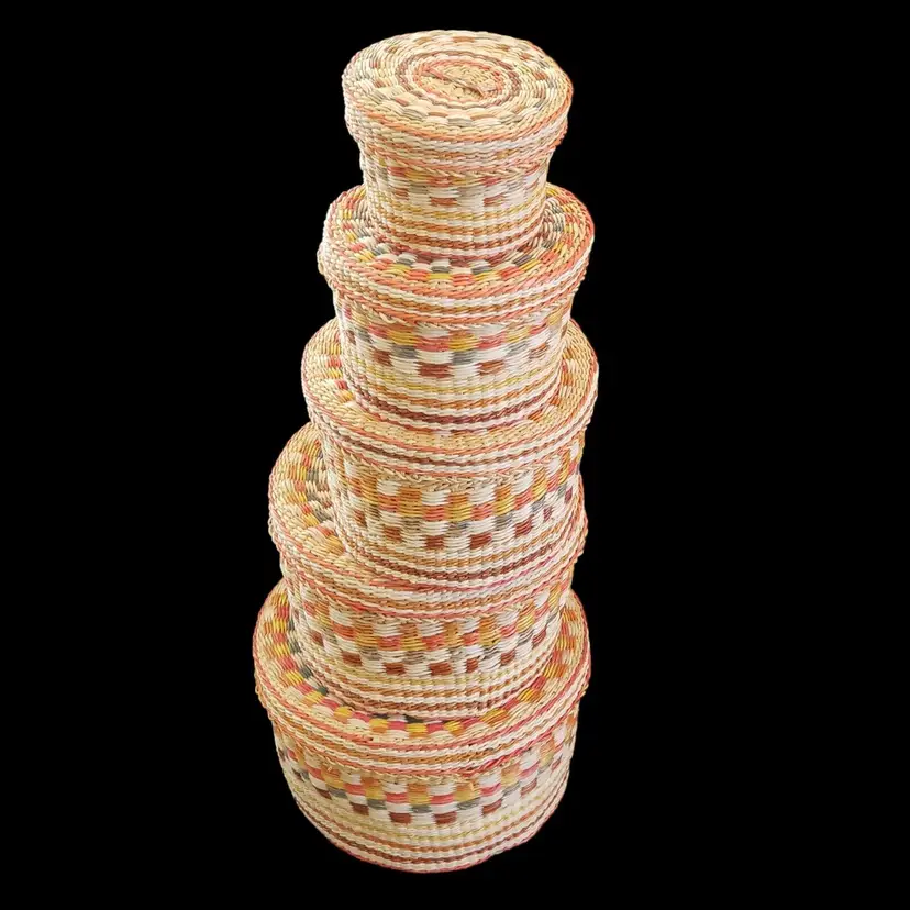 Nesting Baskets Round Circle Design Hand Woven (set of 5) 6¾" to 3⅛" Vintage