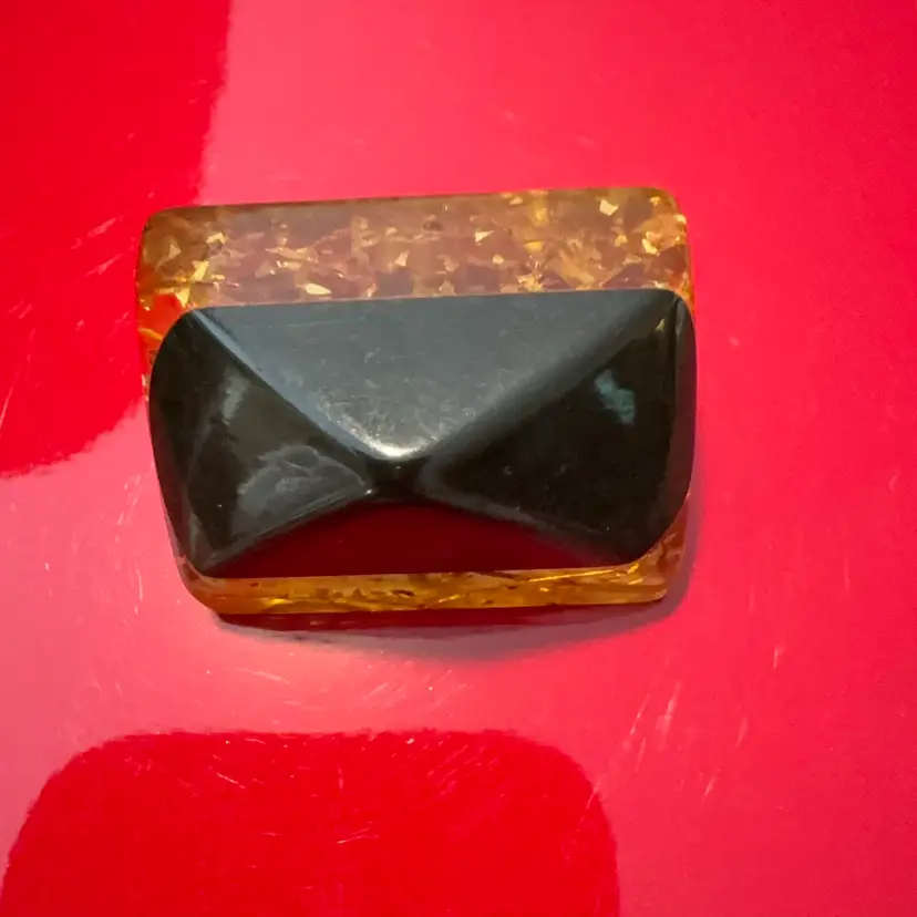 Large Vintage Stardust & Black Bakelite Metal Shank Button C1936