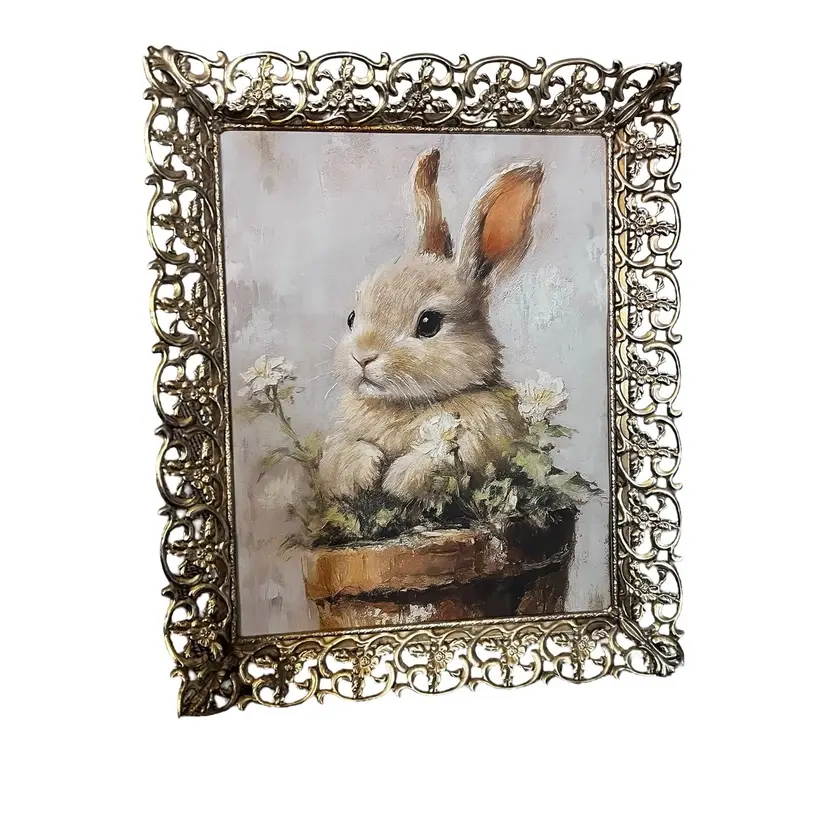 46 Vintage Upcycled Gold Tone Filigree Easter Bunny Rabbit Picture