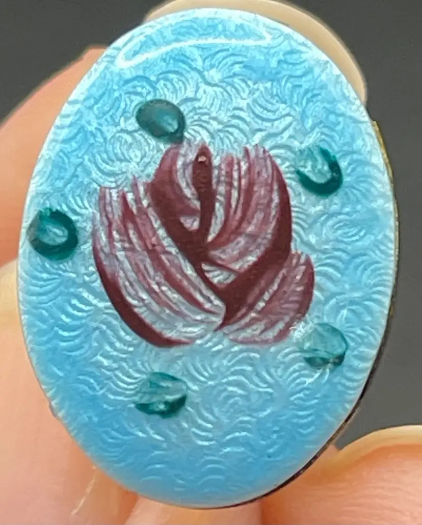 Vintage, Hand Painted, Blue Enamel, Floral Pin