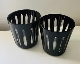 Two Black Glass Tumblers - Hand Blown - Striped