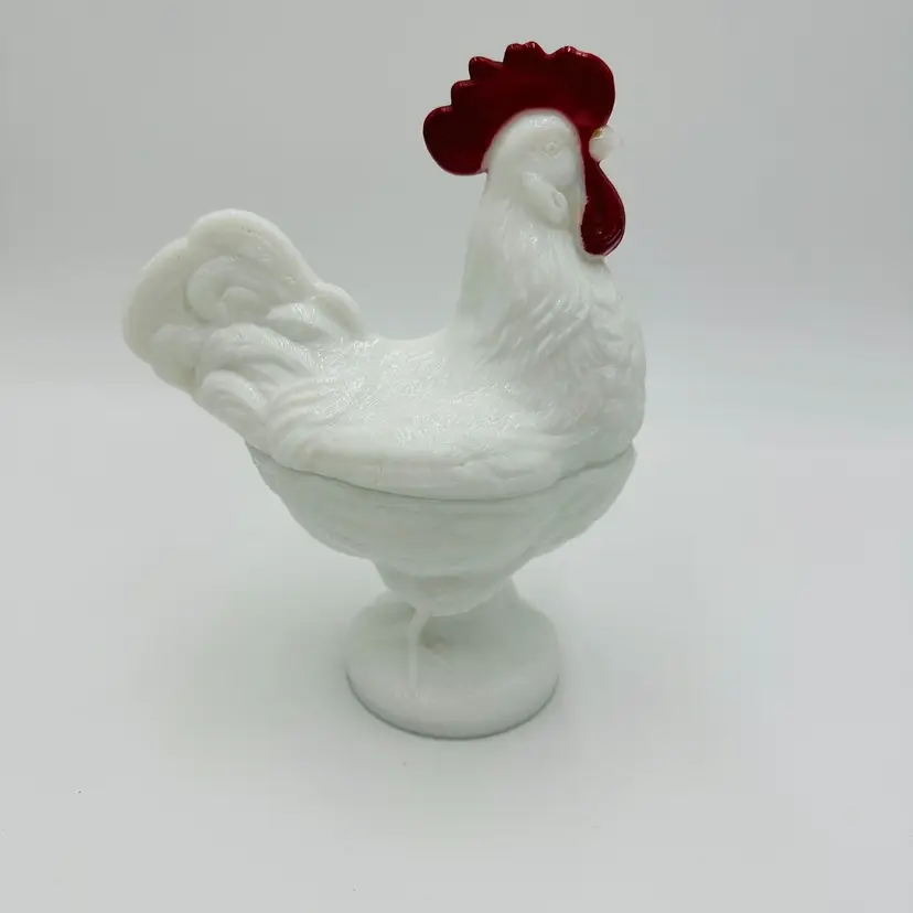 Westmoreland Rooster Milk Glass 2 Pieces Lid Candy Dish Home Decor Large 