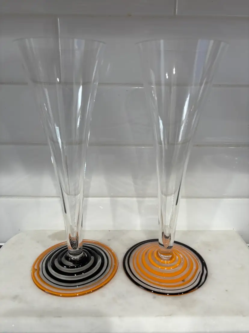 Vintage Carlo Moretti Glass Champagne Flute Pure La Grande Dame Set Of 2