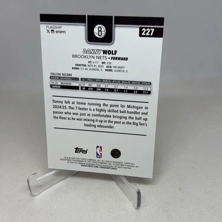 Danny Wolf 2025 Topps Basketball  Parallel Rookie Card Brooklyn Nets