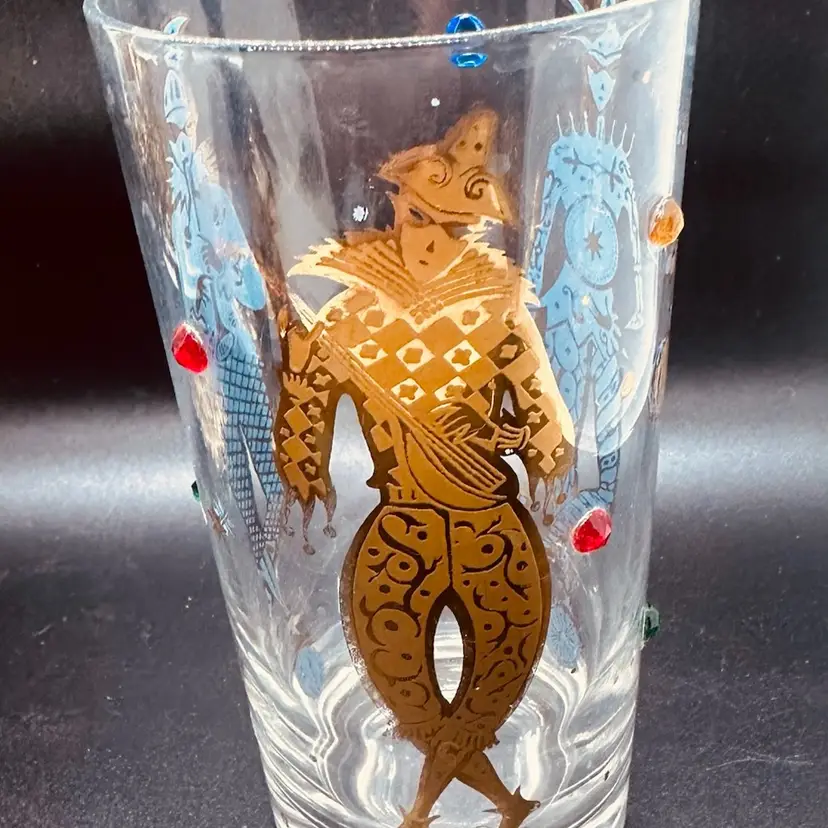 34. Set of 6 Mid-Century Culver Mardi Gras Jester with Jewels Highball Glasses