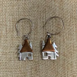 Vintage Anne Harvey House Tree Earrings Artisan Sterling 925 Copper Mexico Hoop