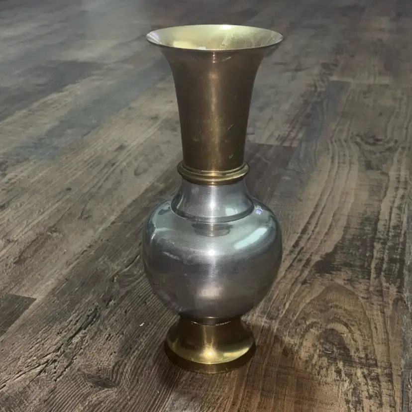 Vintage Brass & Silver Tone Metal Vase India