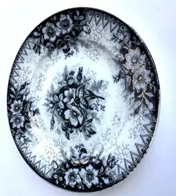 Antique Opaque Luneville Cobalt Blue Plate Faience Floral Gold France 8"